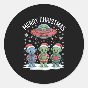 Sticker Rond Alien drôle Trio Joyeux Noël laid Santa Hat Gi