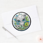 Sticker Rond Alien extraterrestre en Fleurs Starry Night (Enveloppe)