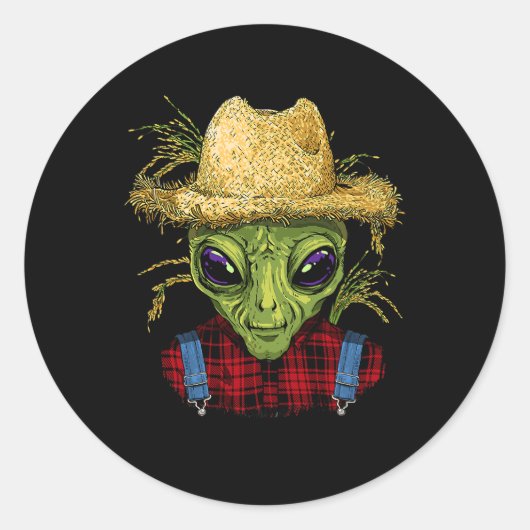 Sticker Rond Alien Farmer UFO Alien Espace extra-atmosphérique  (Devant)