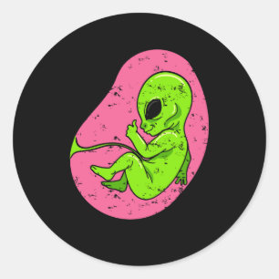 Sticker Rond Alien Fetus Embryo bébé grossesse Ufo Halloween Co
