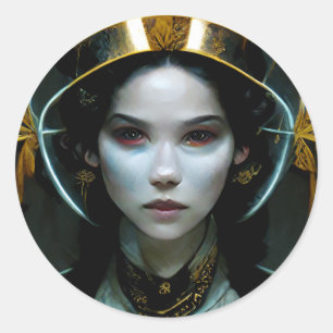 Sticker Rond Alien Girl 2 Science Fiction