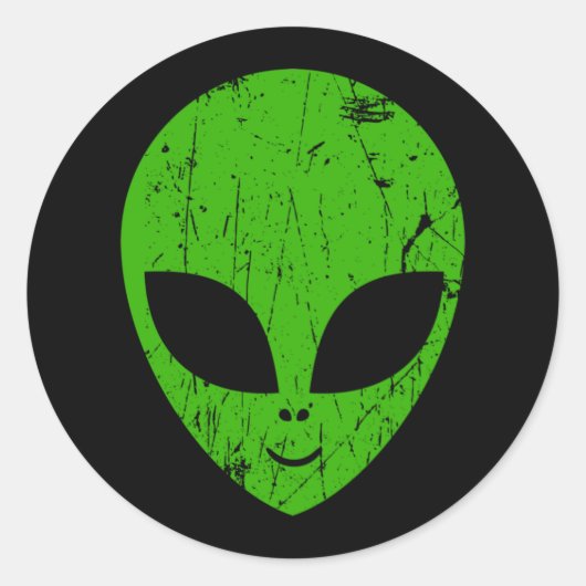 Sticker Rond alien green head ufo science fiction extraterrestr (Devant)