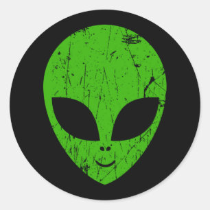 Sticker Rond alien green head ufo science fiction extraterrestr
