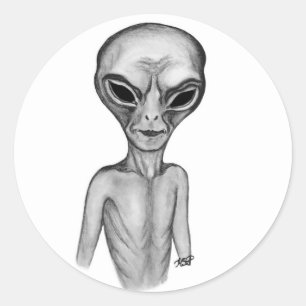 Sticker Rond Alien gris, je veux croire