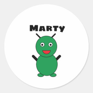 Sticker Rond Alien Martian Cute Green Dessin personnalisé