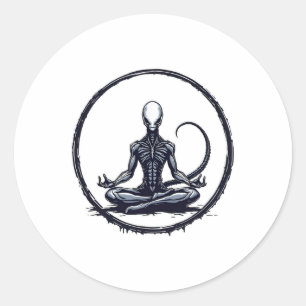 Sticker Rond Alien Méditant Parodie Zen drôle d'horreur Sci-fi