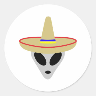 Sticker Rond alien mexicain sombrero