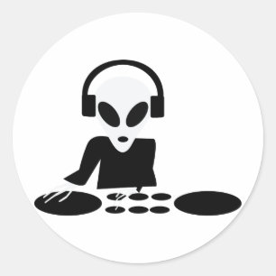 Sticker Rond alien noir tourner tables dj icône
