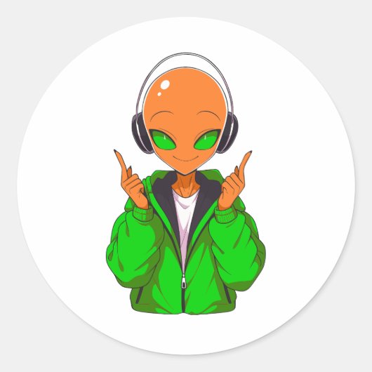 Sticker Rond alien orange (Devant)