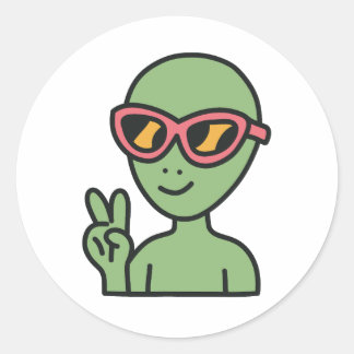 Sticker Rond Alien Peace Out