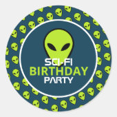 Sticker Rond Alien Sci-fi Vert, Anniversaire (Devant)