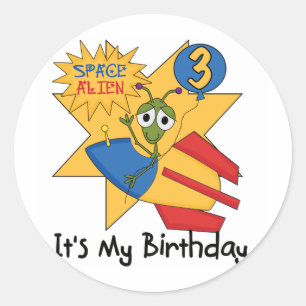 Sticker Rond Alien spatial 3ème anniversaire Tshirts et cadeaux