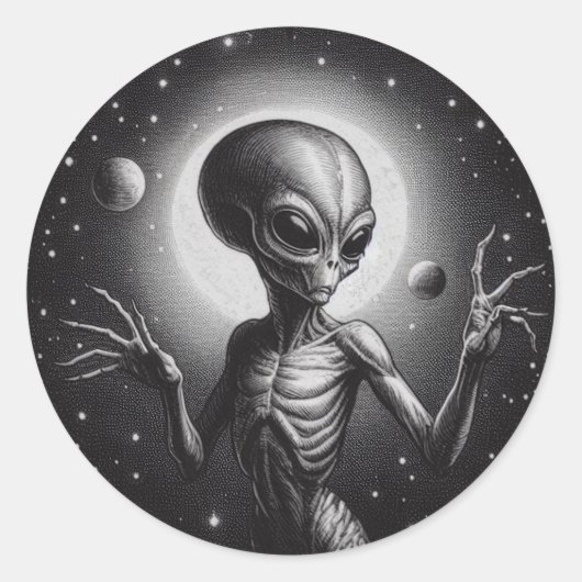 Sticker Rond Alien spatial en science-fiction (Devant)