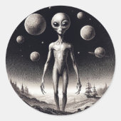 Sticker Rond Alien spatial en science-fiction Illustration Clas (Devant)