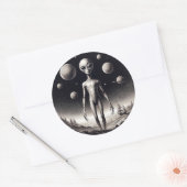 Sticker Rond Alien spatial en science-fiction Illustration Clas (Enveloppe)