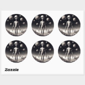 Sticker Rond Alien spatial en science-fiction Illustration Clas (Feuille)