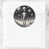 Sticker Rond Alien spatial en science-fiction Illustration Clas (Sac)