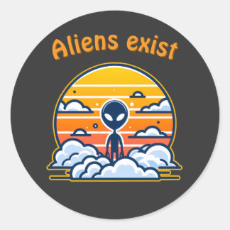 Sticker Rond Alien Sunset esthétique | Coucher de soleil Alien 