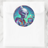 Sticker Rond Alien tenant Birthday Cake (Sac)