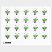 Sticker Rond Alien vert drôle faisant une grimace idiote (Feuille)