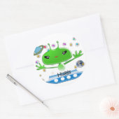 Sticker Rond Aliens de l'espace extra-atmosphérique vert mignon (Enveloppe)