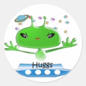 Sticker Rond Aliens de l'espace extra-atmosphérique vert mignon (Devant)