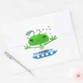 Sticker Rond Aliens de l'espace extra-atmosphérique vert mignon (Enveloppe)