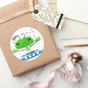 Sticker Rond Aliens de l'espace extra-atmosphérique vert mignon