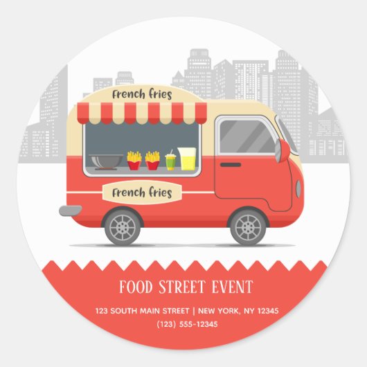 Sticker Rond Alimentation camion rue frites snack (Devant)