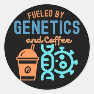 Sticker Rond Alimenté par la génétique et le café, Citations de