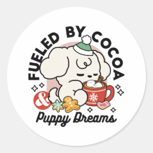 Sticker Rond Alimenté par le cacao et les Rêves de chiots - Chi