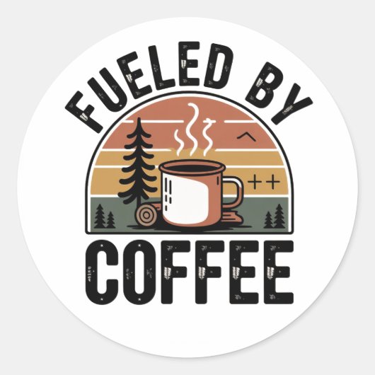 Sticker Rond Alimenté par le Café Retro Camp (Devant)