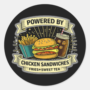 Sticker Rond Alimenté par sandwichs au poulet frites et thé suc