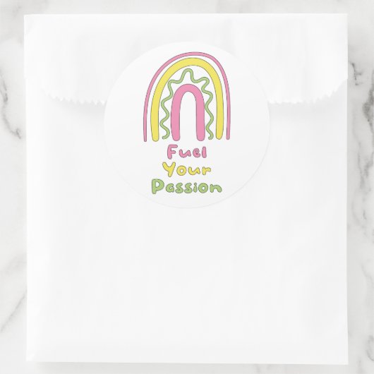 Sticker Rond Alimentez votre passion de motivation boho arc-en- (Sac)