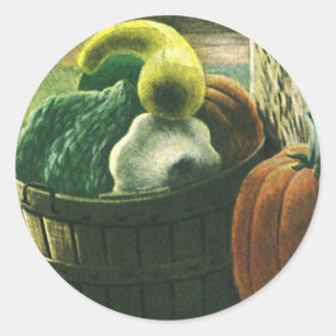 Sticker Rond Aliments Anciens, Courges d'Hiver, Citrouille et P