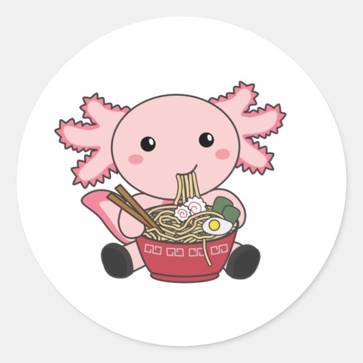 Sticker Rond Aliments Axolotl Ramen Japonais Aliments Kawaii An (Devant)
