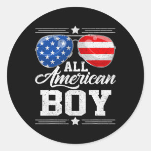 Sticker Rond All American Boy 4 juillet Usa Sungles Famille Ma