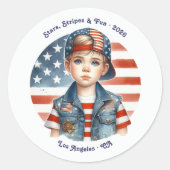 Sticker Rond "All American Boy" Stars & Stripes Anniversaire (Devant)