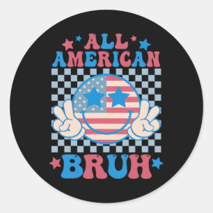 Sticker Rond All American Bruh 4 juillet Boys Hommes Femmes Pat