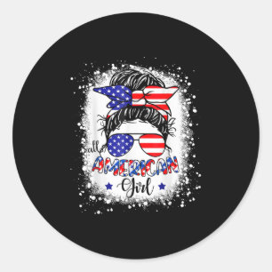 Sticker Rond All American Girl Shirt Usa Drapeau 4 Juillet Femm