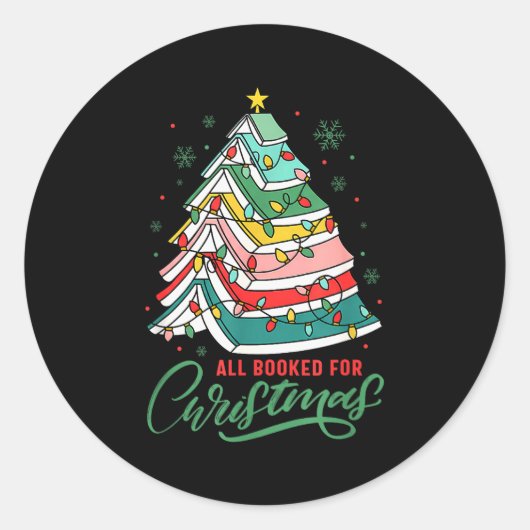 Sticker Rond All Booked For Christmas Book Xmas Tree Lights Rea (Devant)
