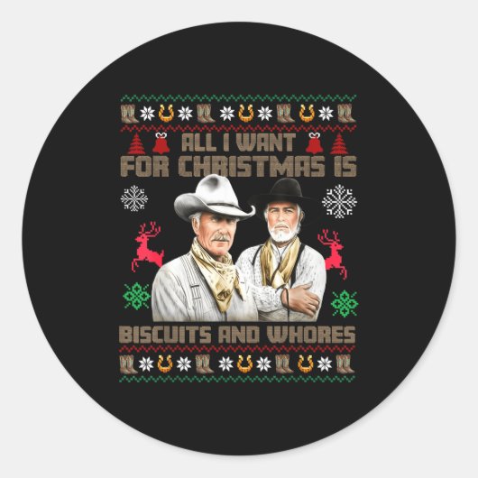 Sticker Rond All I Want For Christmas Is Biscuits Funny Ugly Ch (Devant)