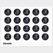 Sticker Rond ALL INITIALS Gold Monogram 3 Navy Blue (Feuille)
