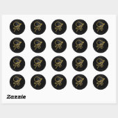 Sticker Rond ALL INITIALS Gold Script Monogram Black (Feuille)