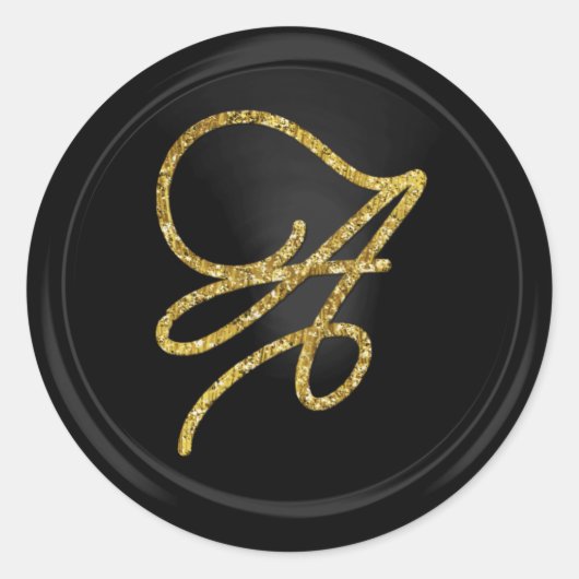 Sticker Rond ALL INITIALS Gold Script Monogram Black (Devant)
