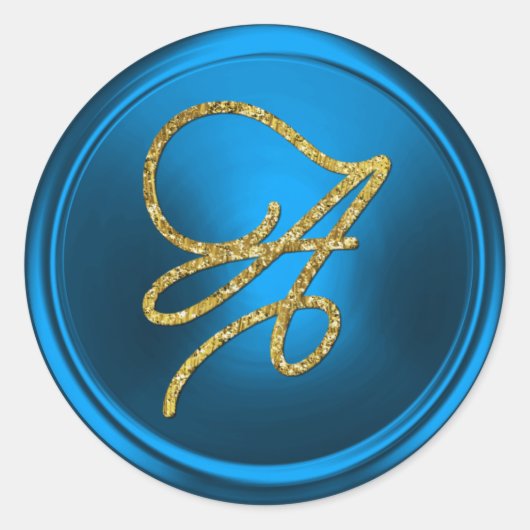 Sticker Rond ALL INITIALS Gold Script Monogram Blue (Devant)