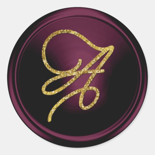 Sticker Rond ALL INITIALS Gold Script Monogram Dark Plum (Devant)