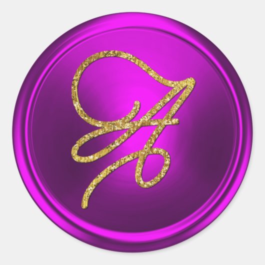 Sticker Rond ALL INITIALS Gold Script Monogram Fuchsia (Devant)