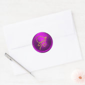 Sticker Rond ALL INITIALS Gold Script Monogram Fuchsia (Enveloppe)