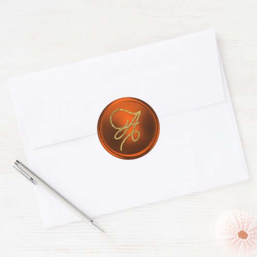 Sticker Rond ALL INITIALS Gold Script Monogram Pumpkin Rust (Enveloppe)